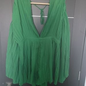 Green Sexy Plunge Neck Romper